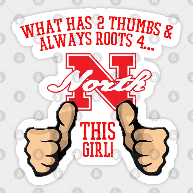 What has 2 thumbs and roots for Big Red, THIS GIRL Sticker by ArmChairQBGraphics